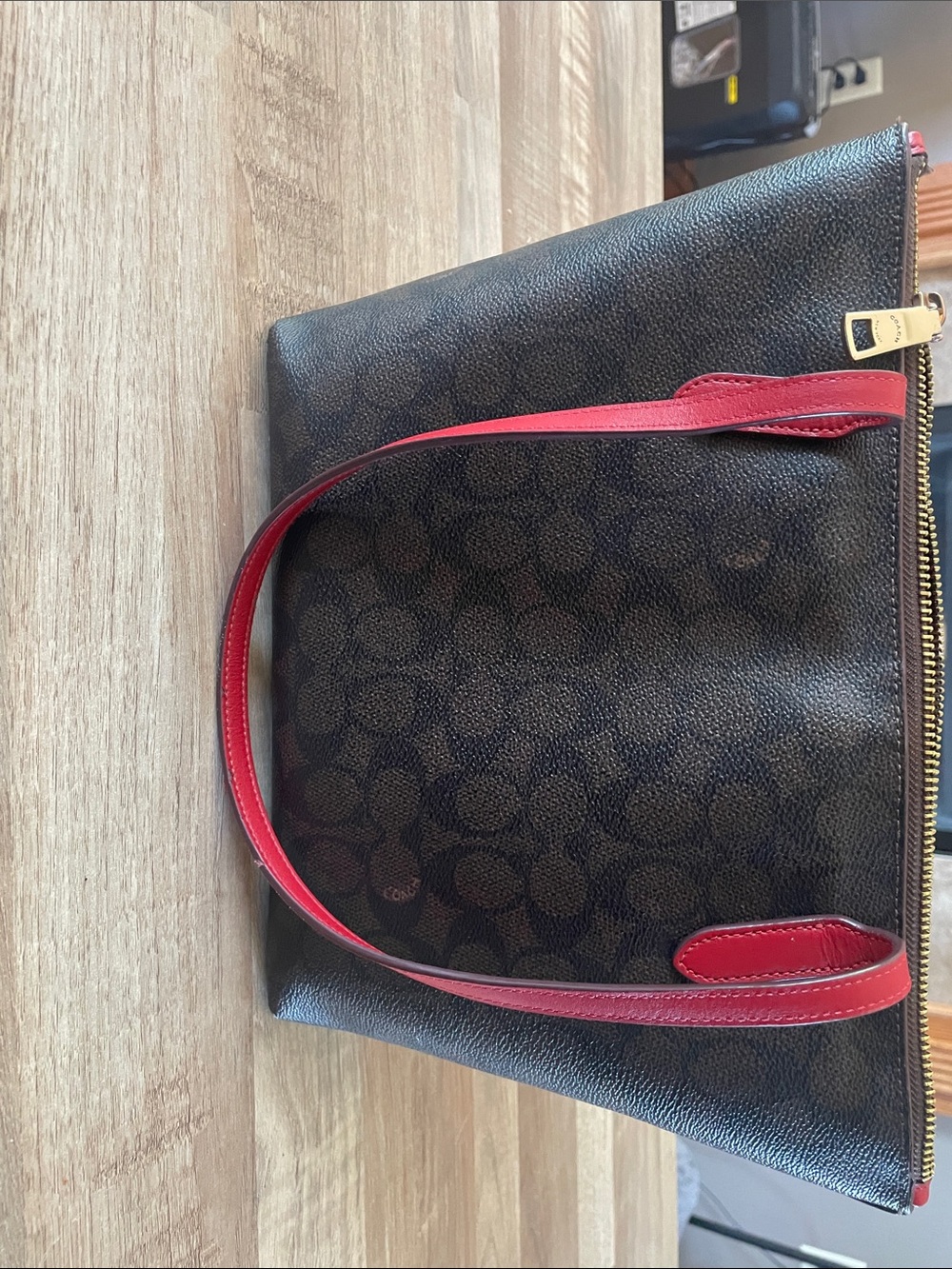 Coach Brown Signature Tote with Red Straps - Picture 8 of 8